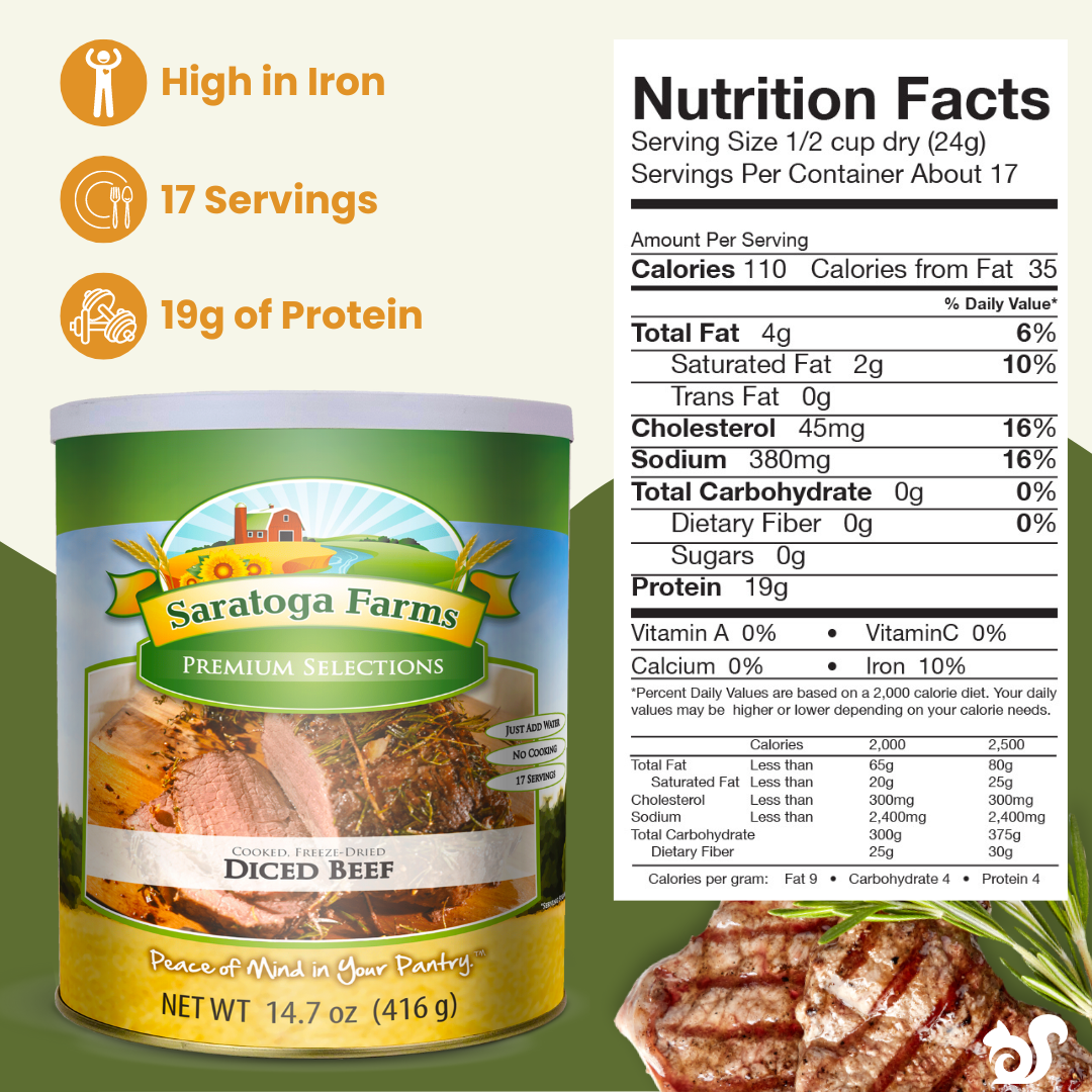 freeze dried diced beef nutrition facts